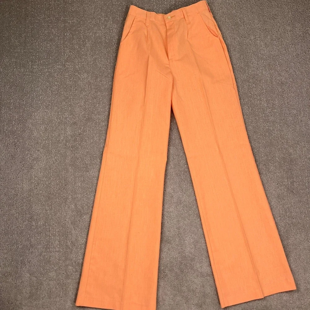 Vintage Pant Suit Women 7/8 Orange Bright Lightweight 70s Disco Summer Wide Leg‎
